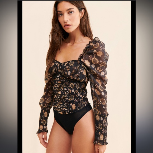 NWT Free People Brunch Date Bodysuit in Black combo Size Small - Picture 14 of 16